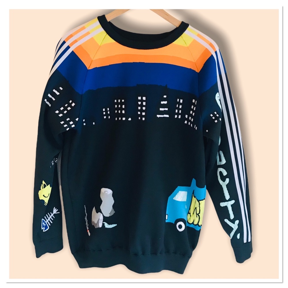 Adidas United Arrows And Sons Knit Sweater City Graffiti Black Size Large